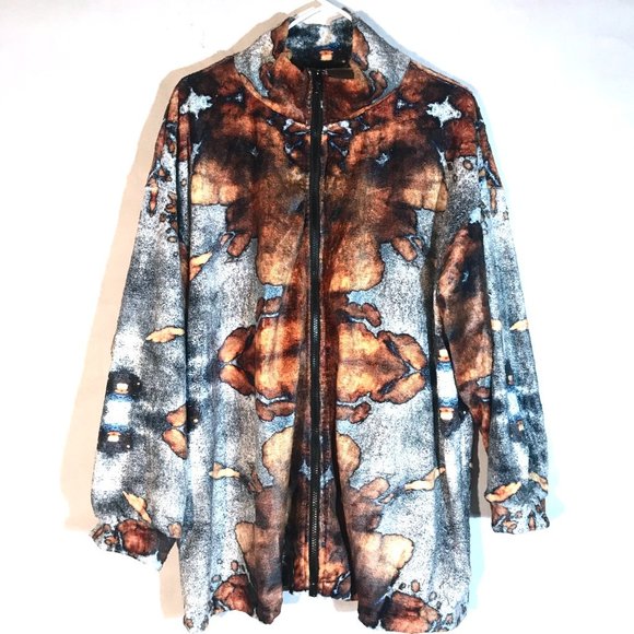 Tie Dye Silver Brown Zip Up Fleece Soft Velour Jacket Synchilla Size Extra Large - Picture 5 of 13